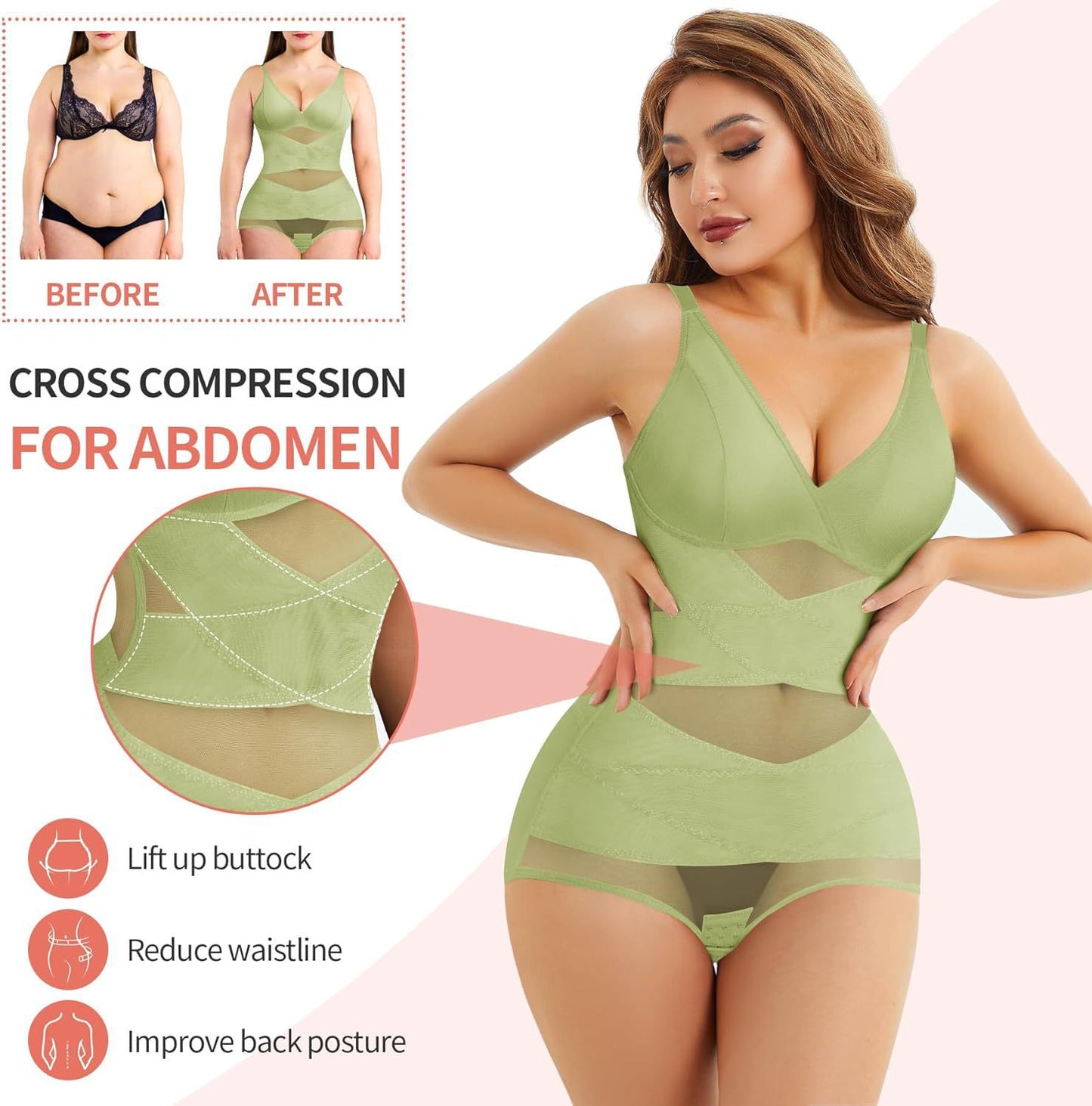 Hot Selling Body Shaping One-Body Shaping One-Body Shaping Sling V-Neck Cup Mesh Waist Plastic Breathable Sports Body Shaping One-Body Shaping One-Body Shaping