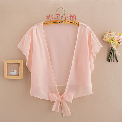2025 Summer Sunscreen Clothing Chiffon Small Shawl Jacket Women's All-match Small Waistcoat Short Sleeve Thin Outer Short Cardigan