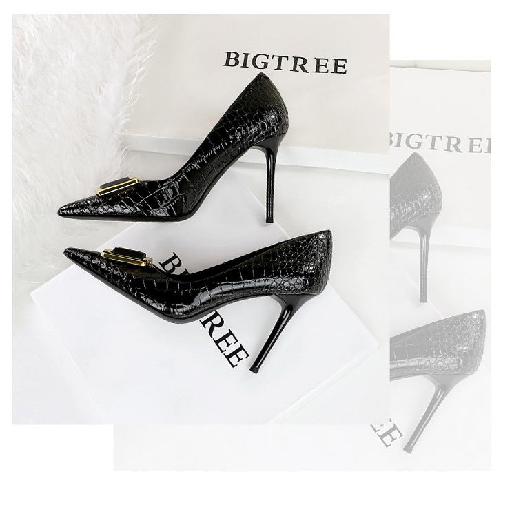 BIGTREE Shoes Women 10 Cm Metal Belt Buckle Ladies Pumps Women Luxury Banquet Shoes Stilettos High Heels Women Sexy Party Shoes