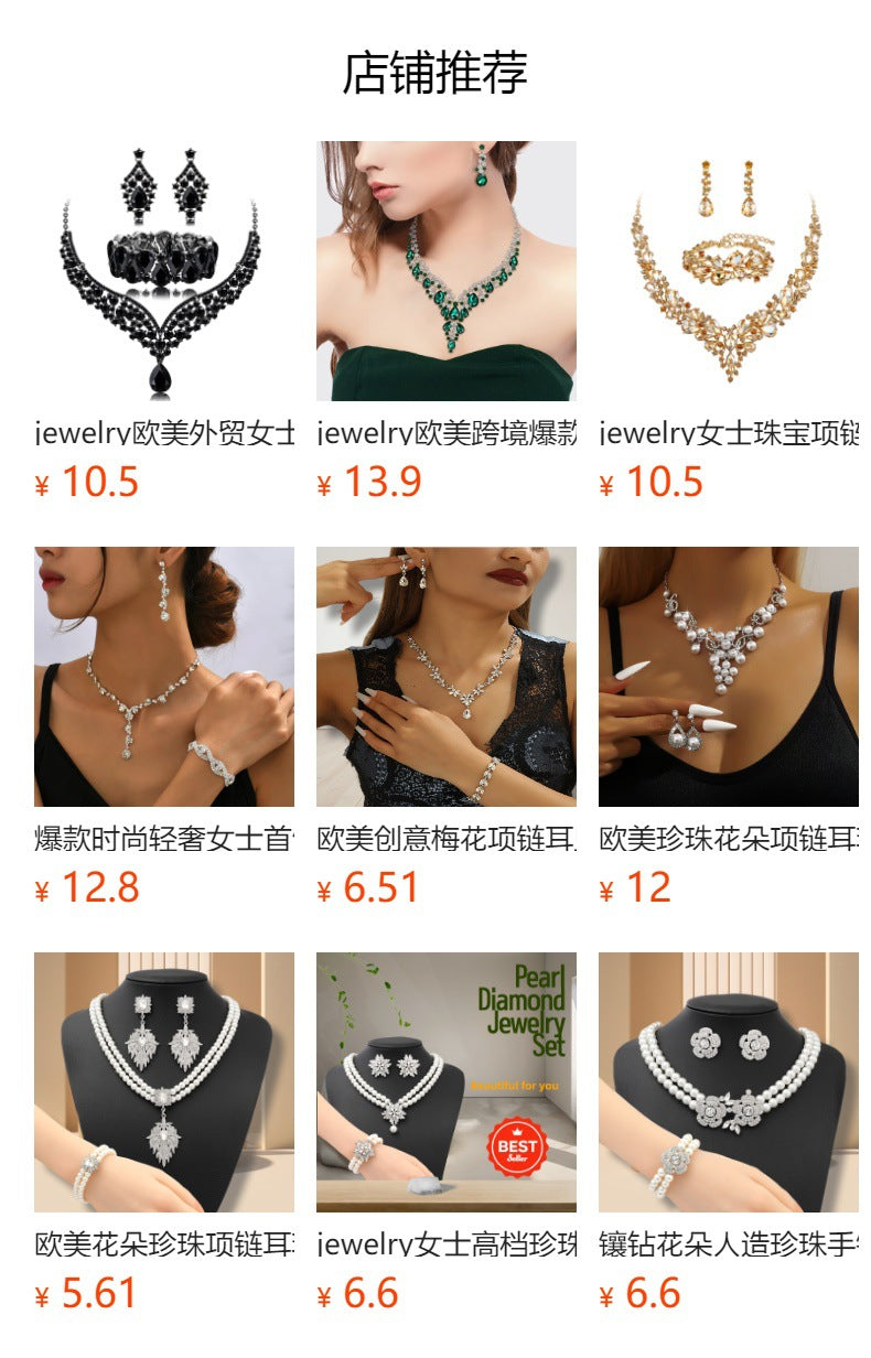 European and American Cross-Border Necklace, Earrings, Jewelry Set, Bridal Banquet Dress Accessories, Fashionable Women's Jewelry, Light Luxury Style