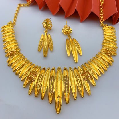 Imitation gold flower necklace earrings suit Dubai India Nigeria brass gold plated women wedding jewelry lot