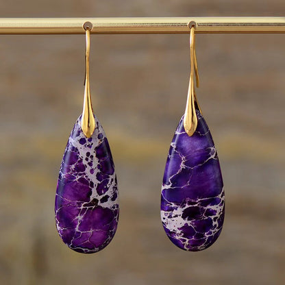 European and American Bohemian Emperor Stone Water Drop Pendant Earrings Natural Stone Independent Brand Jewelry Geometric Saturn