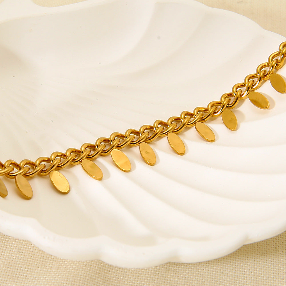 Cross-Border Leaf Tassel Pendant Stainless Steel Bracelet Plated with 18K Gold Waterproof Jewelry Ins Simple High-End Jewelry for Women