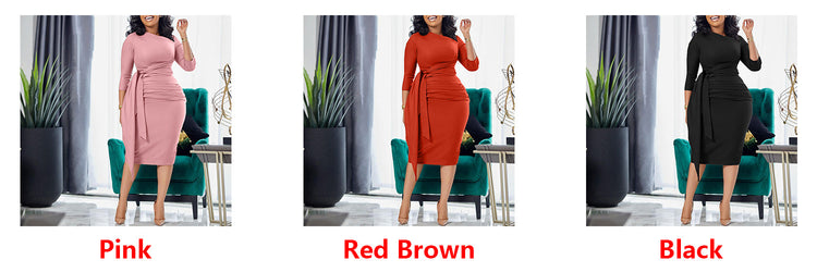 D3168 European and American Clothing Summer Office Dress Three-Quarter Sleeve Pleated Strap Professional Large Size African Dress