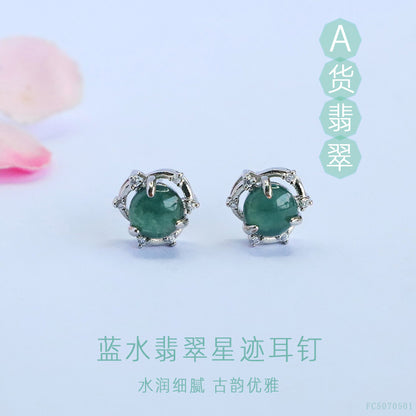Guan Yu Natural Grade a Jade Earrings Blue Water Jade Jewelry E-Commerce Live Broadcast Hot Sale Wholesale Dropshipping S5070501