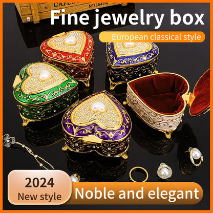 Cross-border E-commerce European-style Retro Metal Jewelry Box Exquisite Enamel Color Necklace Jewelry Storage Box Princess Jewelry Box