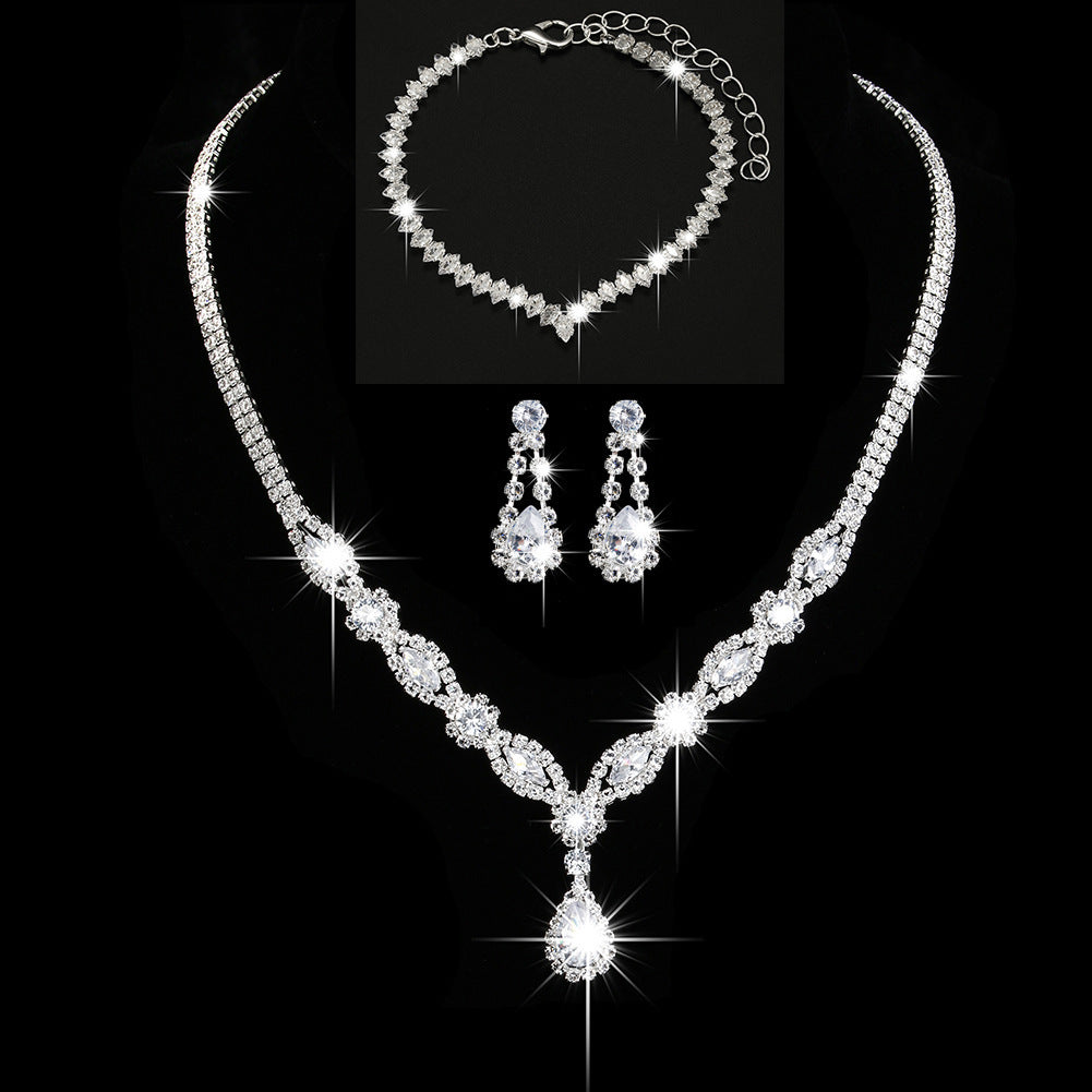 2026 Cross-Border Exclusive Supply Zircon Bridal Jewelry Earrings Bracelet Set Necklace Earrings Wedding Accessories