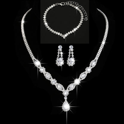 2026 Cross-Border Exclusive Supply Zircon Bridal Jewelry Earrings Bracelet Set Necklace Earrings Wedding Accessories