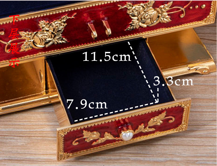 Metal Creative Wedding Engagement Jewelry Box Multi-Layer Large-Capacity Jewelry Storage Box Handle with Mirror Feel
