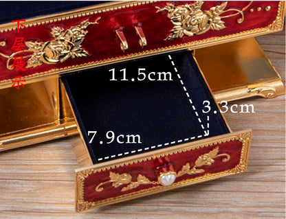 Metal Creative Wedding Engagement Jewelry Box Multi-Layer Large-Capacity Jewelry Storage Box Handle with Mirror Feel