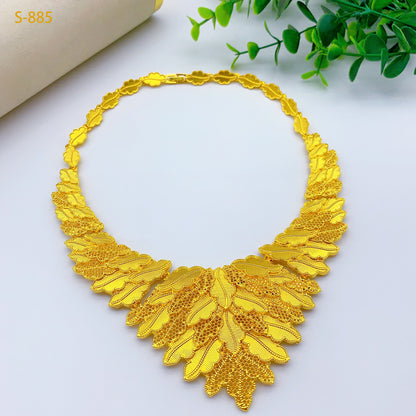 24K Gold Dubai Explosions Bride Four-piece Flower Rhinestone Jewelry Alloy Necklace Bracelet Earrings Ring