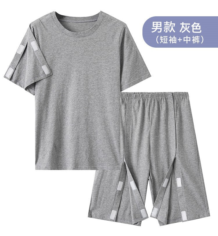 Summer patient care clothing easy to put on and take off hospital gown short sleeve cotton middle-aged and elderly medical clothing fracture clothing wholesale