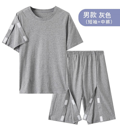 Summer patient care clothing easy to put on and take off hospital gown short sleeve cotton middle-aged and elderly medical clothing fracture clothing wholesale