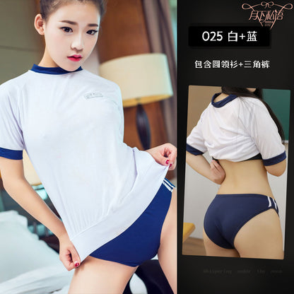 Whispers under the Moon Cos Japanese Style Sexy Swimsuit Blue and White Gymnastics Sportswear Sexy Sexy Sailor Suit Performance Clothing