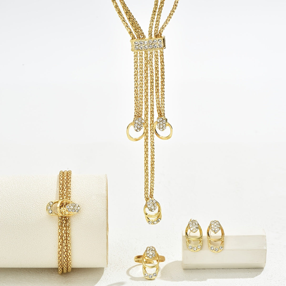 Hot Fashion Evening suit Jewelry Crystal Bridal Necklace Earrings Bracelet Four Pieces suit Boutique Light Luxury Jewelry