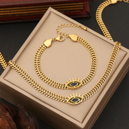 Cross-border new jewelry personalized stainless steel eye necklace fashion flat chain necklace trendy jewelry set N1049