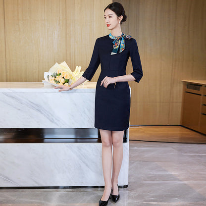 2023 Summer Fashion Temperament Stewardess Uniform Sleeve Business Wear Women's dress Hotel Jewelry Store Work Clothes