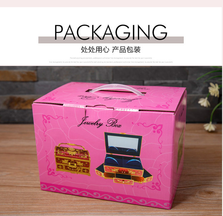 Metal Creative Wedding Engagement Jewelry Box Multi-Layer Large-Capacity Jewelry Storage Box Handle with Mirror Feel