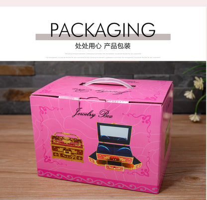 Metal Creative Wedding Engagement Jewelry Box Multi-Layer Large-Capacity Jewelry Storage Box Handle with Mirror Feel