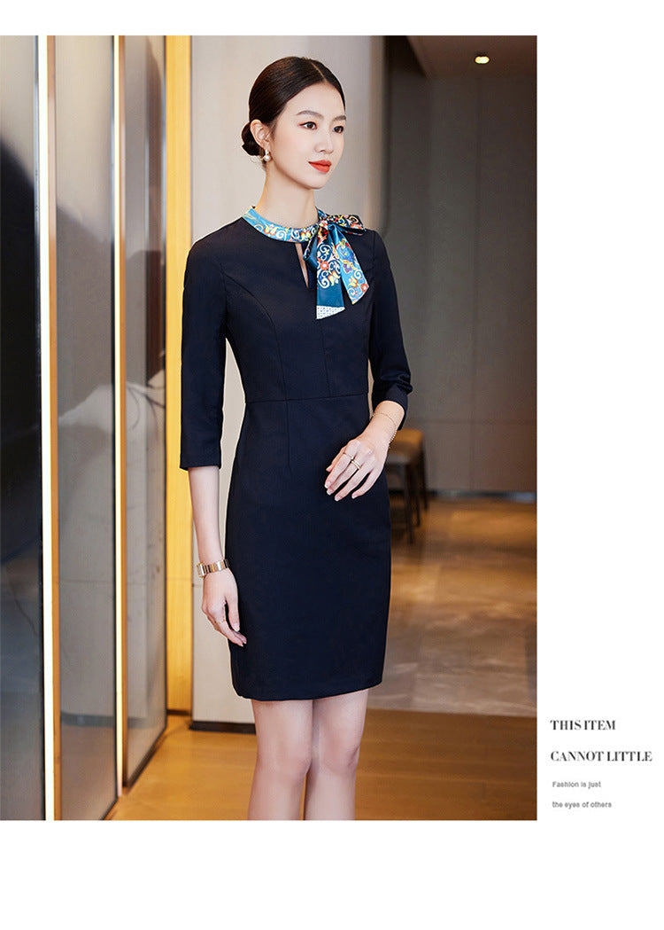 2023 Summer Fashion Temperament Stewardess Uniform Sleeve Business Wear Women's dress Hotel Jewelry Store Work Clothes