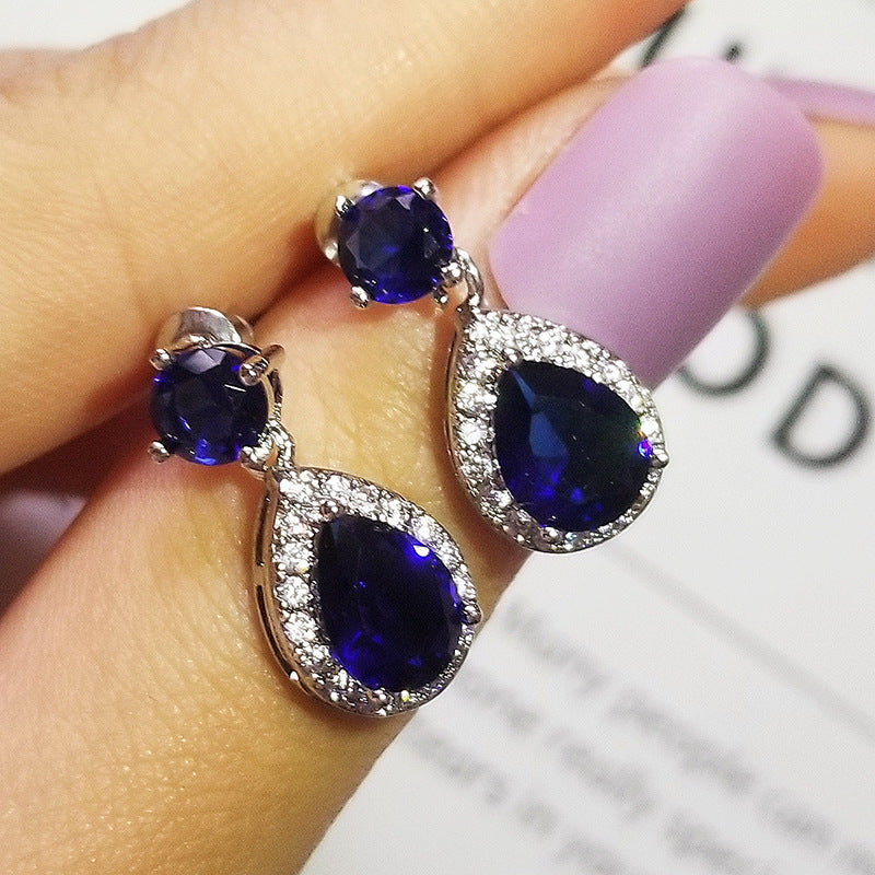 Foreign trade e-commerce Dubai jewelry water drop pear-shaped earrings necklace colorful zircon ear two-piece e5620 x711