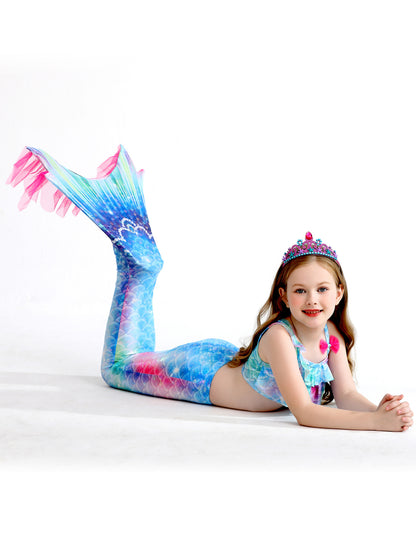 Girls' Mermaid Swimsuit Three-Piece Set Mermaid Tail Cross-Border Popular Bikini Swimsuit Beach Swimwear Shiny