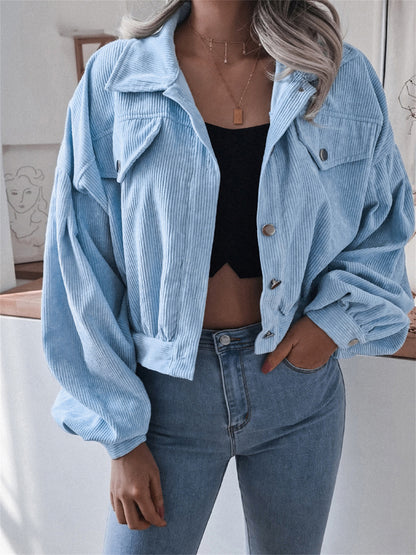 Ins Style Autumn and Winter European and American Lantern Long-Sleeved Corduroy Casual Short Outwear Jacket Amazon Hot Cross-Border Women's Clothing