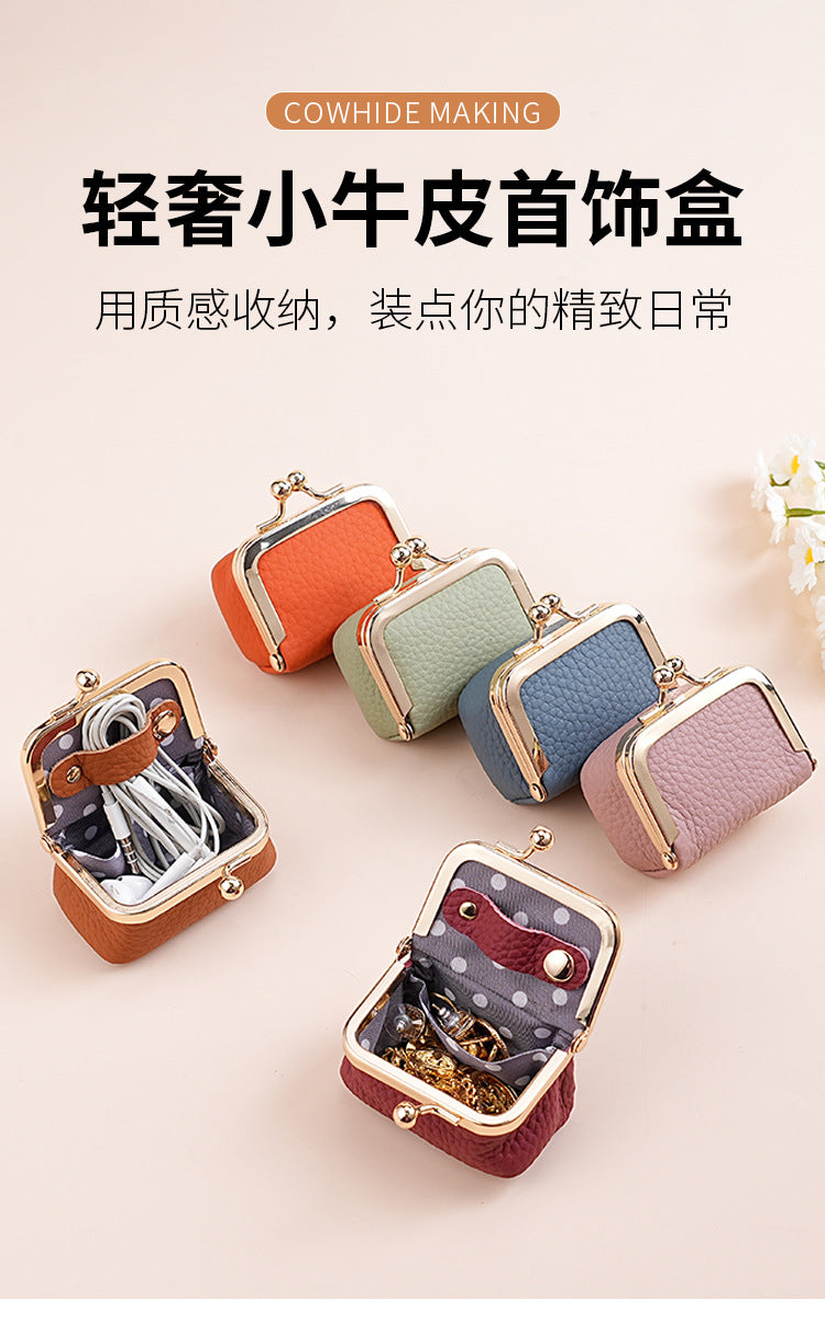 Genuine Leather Mini Necklace Jewelry Box Women's Earrings Gold Ring Gold Jewelry Cosmetics Bag Earphones Coin Purse