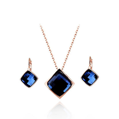 Classic Temperament Square Crystal Necklace Earrings suit European and American Retro Fashion Jewelry Cross-border E-commerce Supply