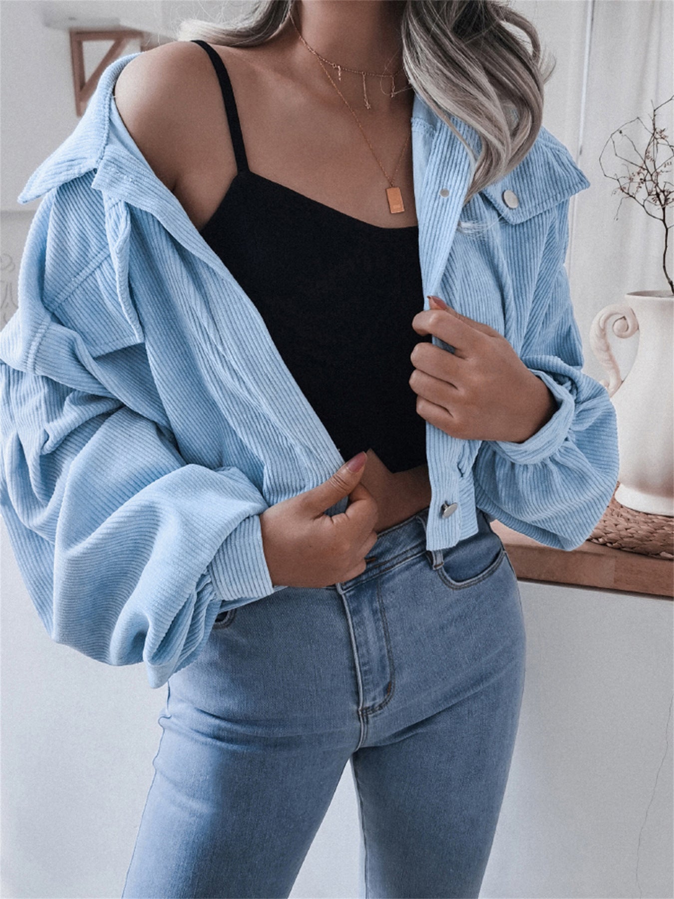 Ins Style Autumn and Winter European and American Lantern Long-Sleeved Corduroy Casual Short Outwear Jacket Amazon Hot Cross-Border Women's Clothing