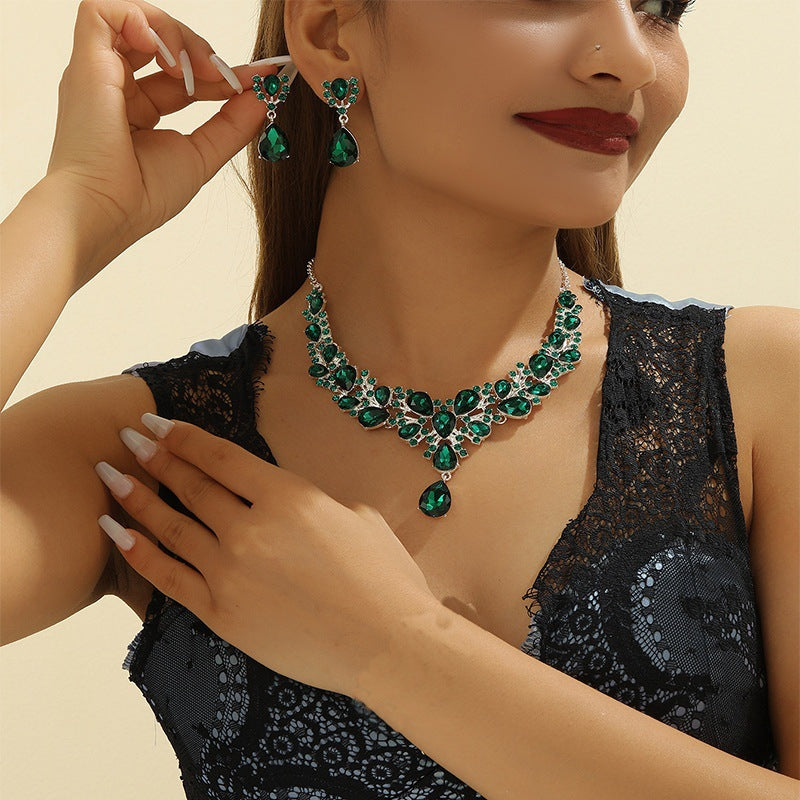 Jewelry Popular Exaggerated Bridal Necklace Bracelet Earrings Three-Piece High-End Crystal Banquet Jewelry Set