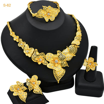 Cross-border hot selling four-piece Indian Dubai gold jewelry necklace bracelet ring earrings bridal wedding big jewelry