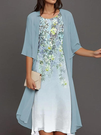 2023 European and American Hot Selling Independent Site Amazon Wish Spring & Fall Fashionable and Elegant Chiffon Dress Two-Piece Set