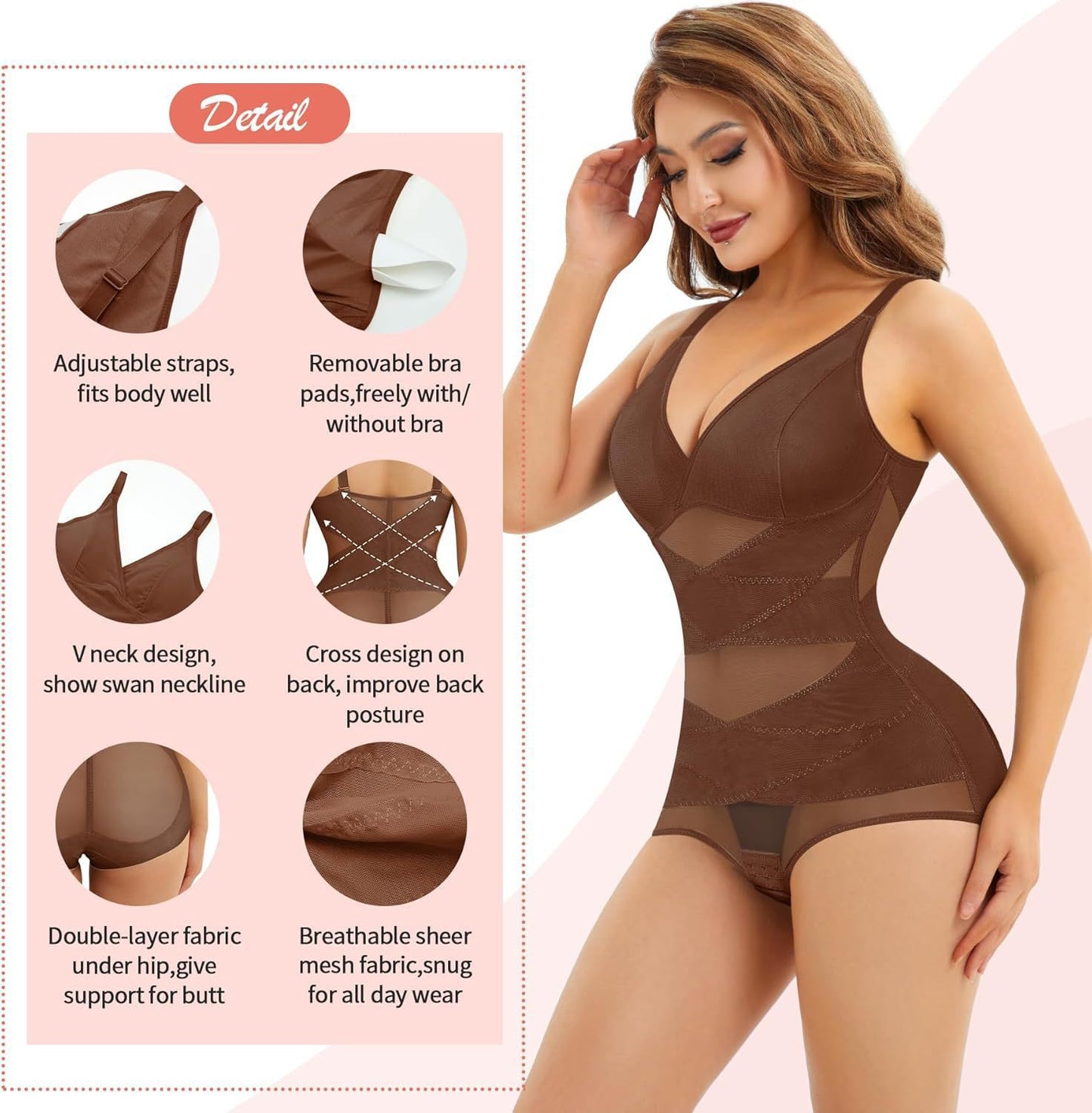 Hot Selling Body Shaping One-Body Shaping One-Body Shaping Sling V-Neck Cup Mesh Waist Plastic Breathable Sports Body Shaping One-Body Shaping One-Body Shaping