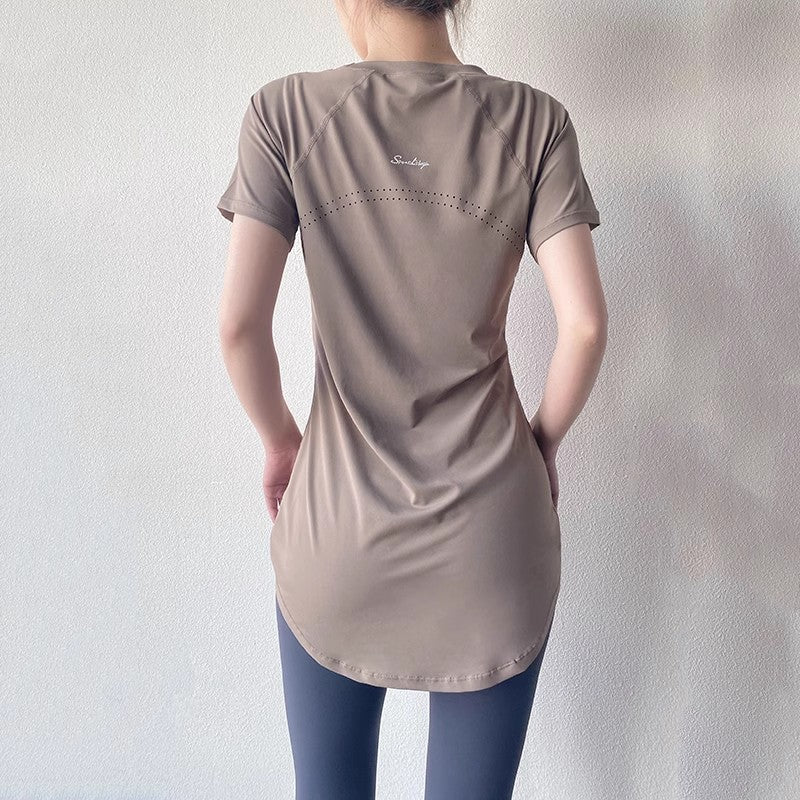 Yoga Clothing Short-sleeved Summer New Mid-length Hip Covering Slimming Quick-drying Top Breathable Fitness Sports T-shirt Women's Thin