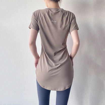 Yoga Clothing Short-sleeved Summer New Mid-length Hip Covering Slimming Quick-drying Top Breathable Fitness Sports T-shirt Women's Thin