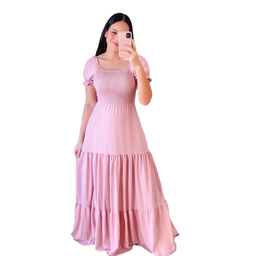 2025 Cross-Border New Spring and Summer European and American Clothing Dress One-Shoulder Floral Off-Shoulder Long Color Fairy Skirt