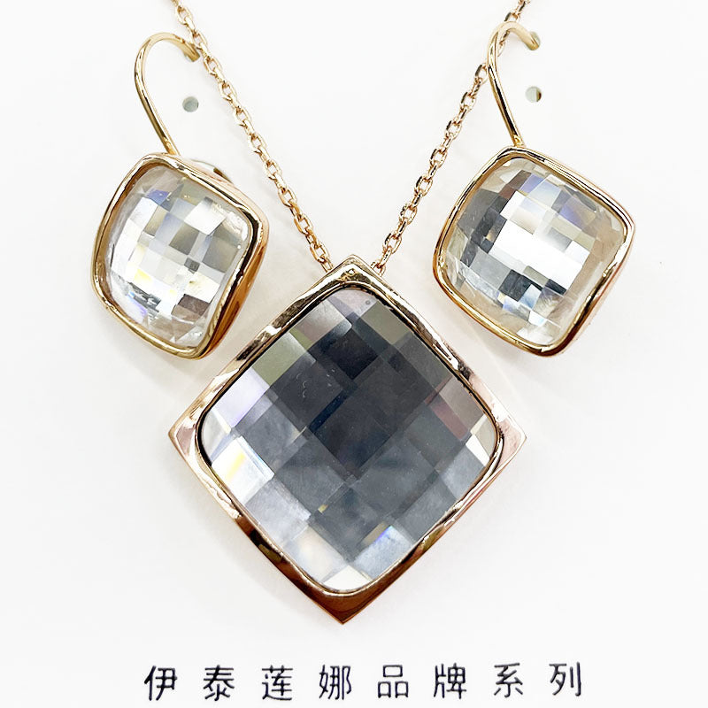 Classic Temperament Square Crystal Necklace Earrings suit European and American Retro Fashion Jewelry Cross-border E-commerce Supply