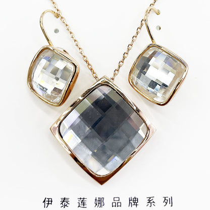 Classic Temperament Square Crystal Necklace Earrings suit European and American Retro Fashion Jewelry Cross-border E-commerce Supply