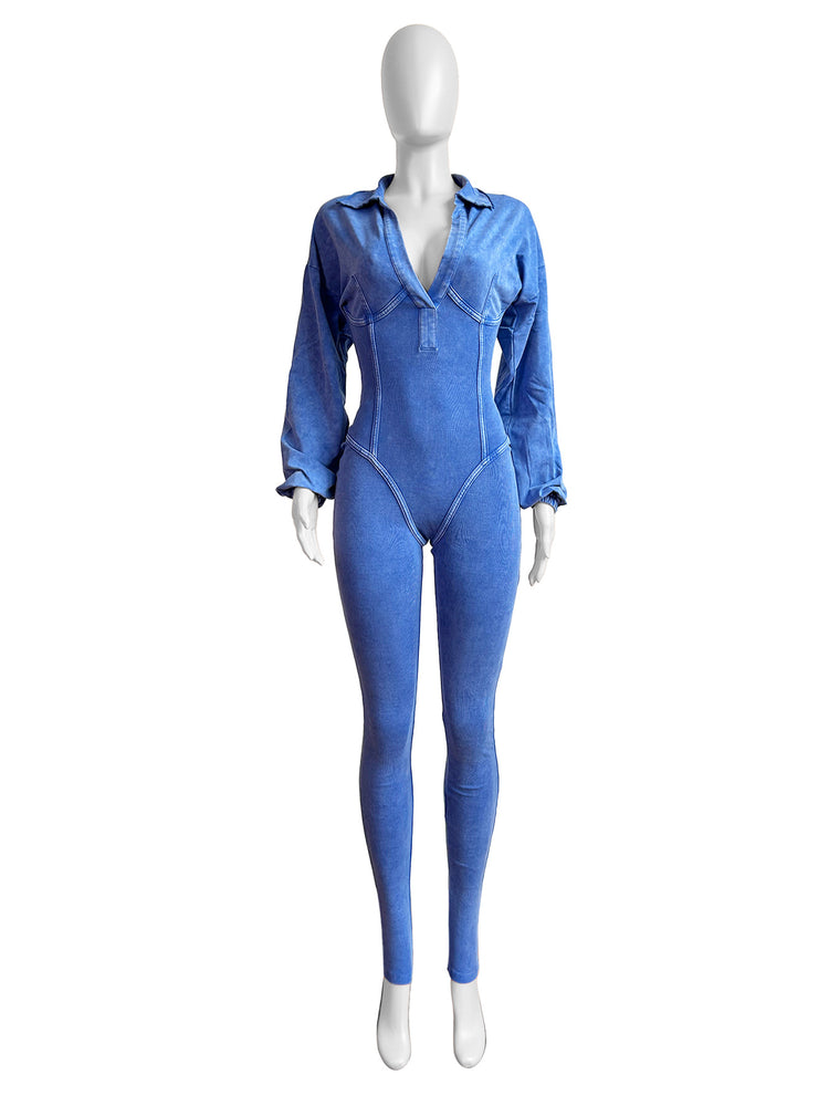 CM.YAYA Fashion Women Knit Ribbed Long Sleeve Moto Biker Jumpsuits 2024 Autumn Washed Street Playsuit One Piece Suit Romper