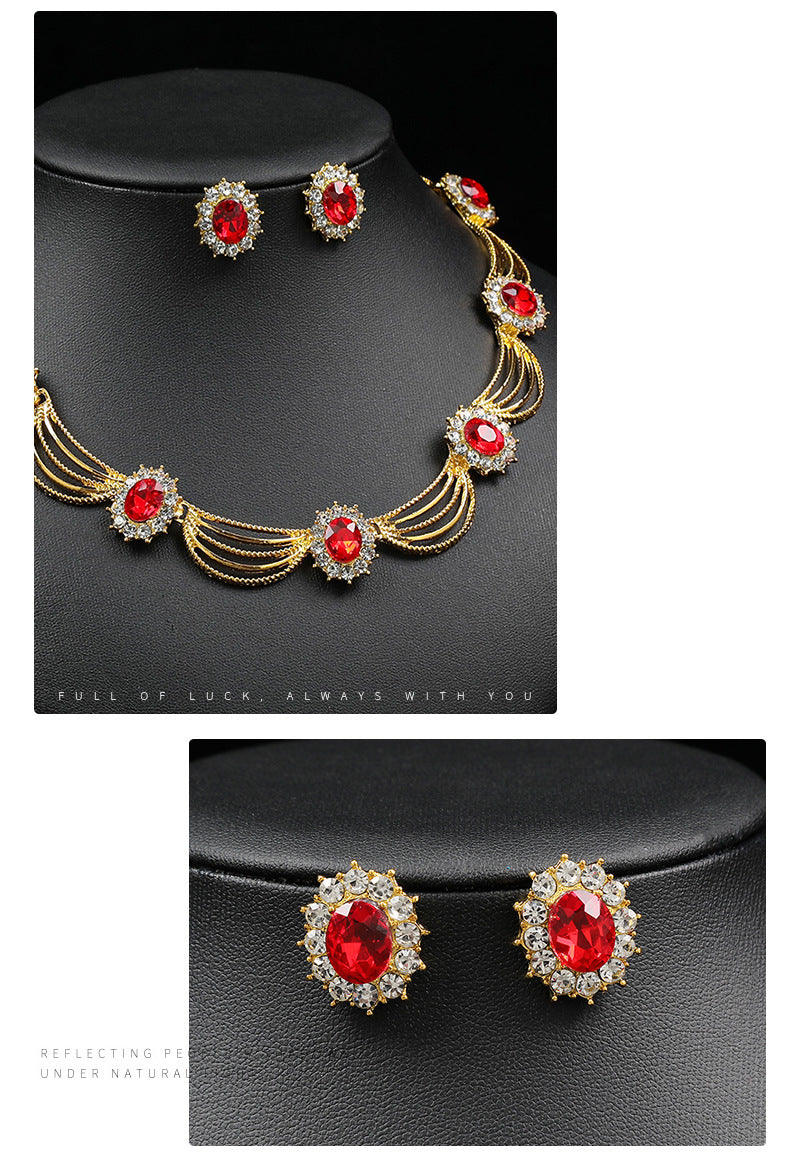 Jewelry Set, Gemstone Necklace, Literary Retro, Medieval Palace Fan-Shaped, Beautiful Popular Necklace, Earrings Set