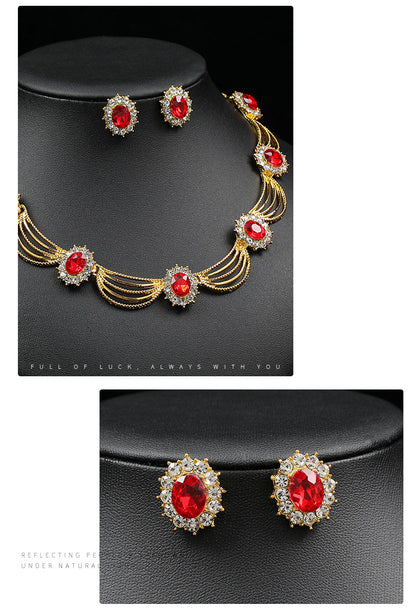 Jewelry Set, Gemstone Necklace, Literary Retro, Medieval Palace Fan-Shaped, Beautiful Popular Necklace, Earrings Set