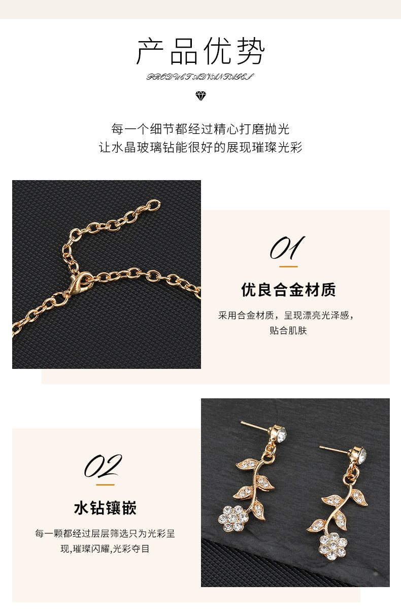 European and American Jewelry Necklaces and Earrings Set High-End Three-Piece Set Bridal Wedding Accessories New Foreign Trade Cross-Border Supply