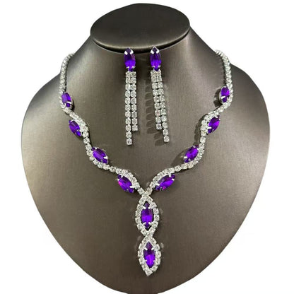 Cross-border jewelry wholesale hot selling personalized color horse eye water drop necklace tassel earrings bridal suit jewelry