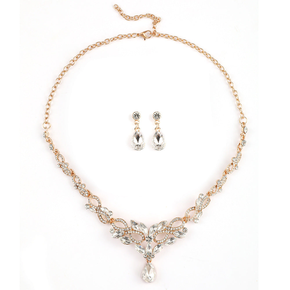 High-grade Crystal Diamond-encrusted Wedding Dress Banquet Dress Jewelry suit Matching European and American Hot-selling Cross-border Jewelry Bridal Necklace