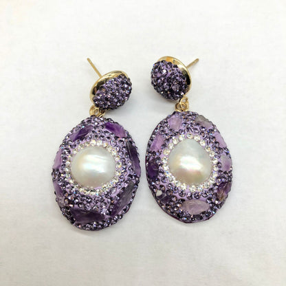 Purple Snakeskin Pearl Jewelry suit Ring Earrings Bracelet Women's Handmade Inlaid Amethyst Diamond Personality Fashion