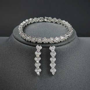 Cross Border jewelry Set Long Zircon Earrings Ring Necklace Jewelry Four Piece Set Hot Sale J6177