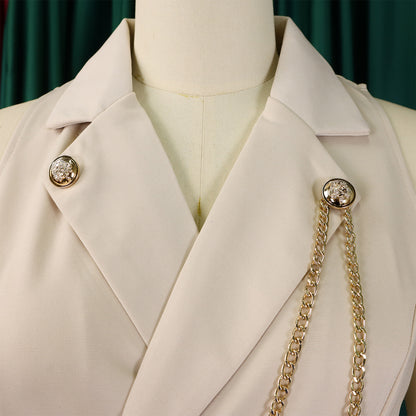CMYAYA Elegant Womenv-neck High Waist Straight Sleeveless Blazer Jumpsuits 2024 Fall Street Chain Office Lady Party Rompers