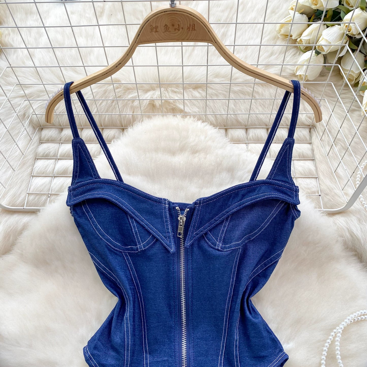CHILLGIO Women Denim Overalls Fashion Slim Bodysuits One Piece Combination Onesie Zipper Strappy Rompers Summer Sexy Catsuits
