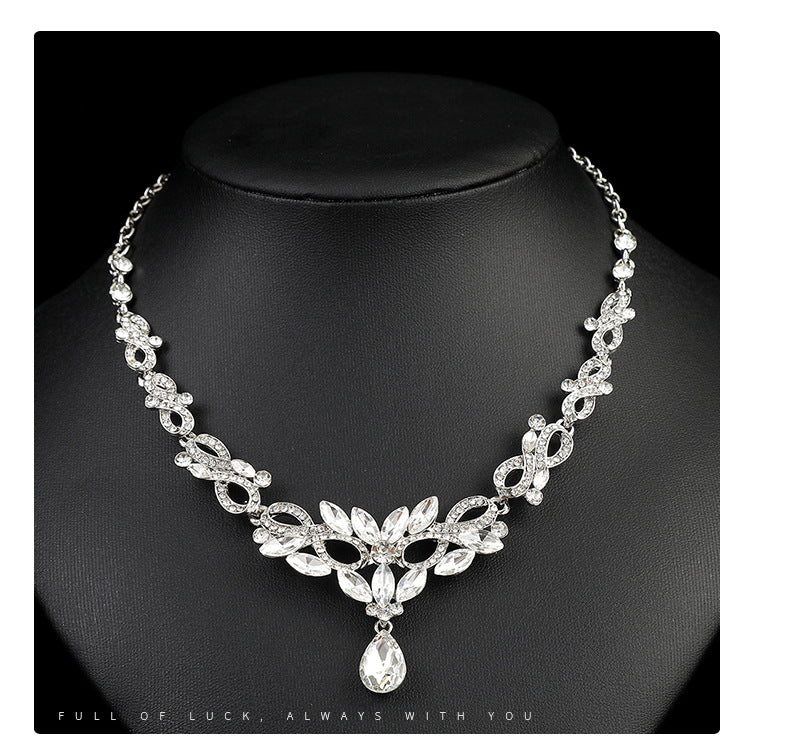 High-grade Crystal Diamond-encrusted Wedding Dress Banquet Dress Jewelry suit Matching European and American Hot-selling Cross-border Jewelry Bridal Necklace